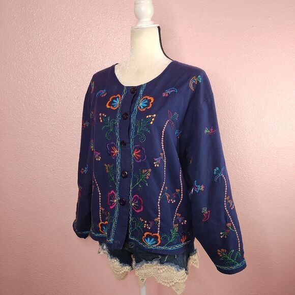 Vintage Embroidered Lightweight Linen Jacket Medium - Picture 1 of 7